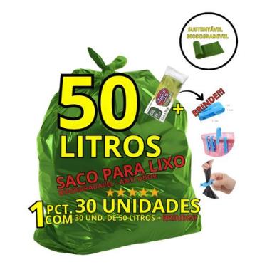 Imagem de Saco De Lixo Sustentavel Verde 30un+brinde 50l Biodegradavel - EMBALIX