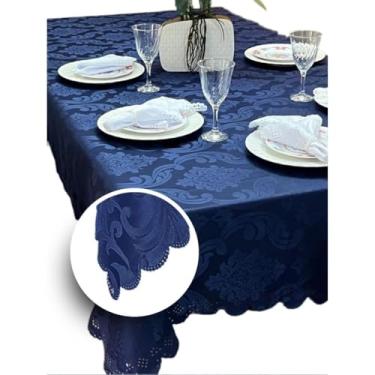 Imagem de Toalhas de mesa decorativas com estampado Jacquard - Disponíveis em modelos para 4/6/8/10/12/14 pessoas, adequadas tanto para uso doméstico como para eventos. (2,50 METROS (8 LUGARES),AZUL MARINHO)