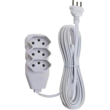 Imagem de Extensão Elétrica Branca, 5 Metros, Bivolt 110/220V, 10A, 3 Tomadas Tripolares