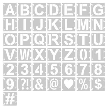 Imagem de Estênceis de letras de 15 cm para pintura, 43 peças reutilizáveis com símbolos do alfabeto e números, kit de intertravamento para pintura em madeira, parede, tecido, pedras, quadro-negro, placa e arte