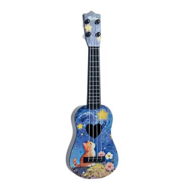 Imagem de KiBcsLic Ukulele de brinquedo infantil com 4 cordas, formato de coração, oco, 42 cm (16,5 polegadas), brinquedo musical educativo para iniciantes, meninos e, Azul