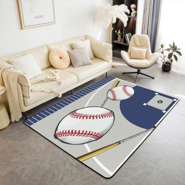 Imagem de Tapete de área de beisebol 3x5 tapete decorativo para quadra de beisebol infantil para meninos meninas adolescentes tapetes esportivos para sala de estar quarto tema esportivo antiderrapante azul cinza tapete de piso interno decoração de quarto tapete de destaque