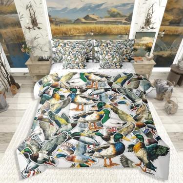 Imagem de Erosebridal Jogo de cama infantil fofo de pato selvagem, caça e pesca, pato selvagem, 7 peças, para meninos e adolescentes, adultos, estilo rústico de casa de fazenda