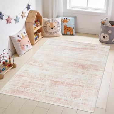 Imagem de Srugn Tapetes laváveis, tapetes de área de 10 x 15 cm para sala de estar, quarto, quarto de crianças, berçário - tapetes pequenos de lã sintética macia, antiderrapante e não derrama, tapetes vintage