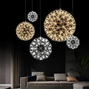 Imagem de Lustre industrial moderno com luminária pendente LED e cúpula estrelada, ajustável, ideal para ilha de cozinha, sala de estar, sala de jantar e iluminação de teto (luz quente, 20 cm - LED -