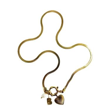 Imagem de tincolia Colar feminino de aço inoxidável estilo europeu e americano corrente de osso de cobra com pingente de coração de 26 letras