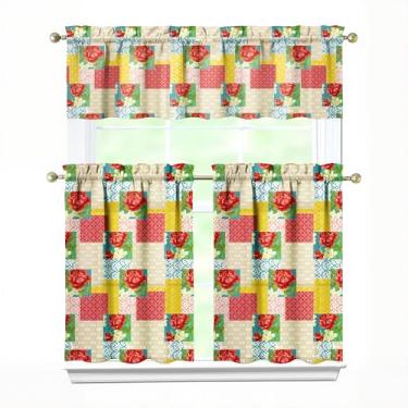 Imagem de Tapesb Conjunto de 3 peças de cortina de cozinha com flores florais engraçadas cortinas de janela pequenas sobre a pia essenciais para decoração de cozinha, quarto, lavanderia, 69,8 x 91,4 cm