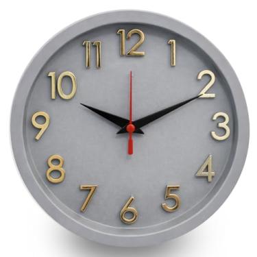 Imagem de Relógio de Parede 3D Dourado com Mecanismo Step Silencioso - Ideal para Cozinhas, Escritórios e Quartos (Cinza)