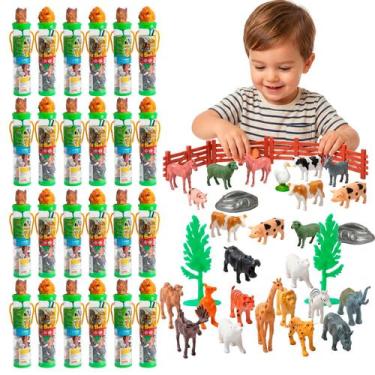 Imagem de Kit 24 Tubos De Brinquedos Animais Da Fazenda e Selvagem Realista Atac