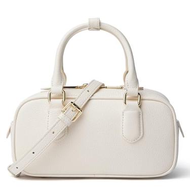 Imagem de DORIS&JACKY Bolsa feminina com alça superior de couro legítimo, bolsas transversais pequenas, bolsas Boston Barrel com alça removível, 2 - Branco, Small