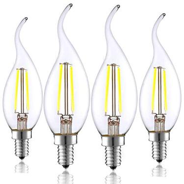 Imagem de Lâmpada de filamento LED E14 C35, chama, branco frio 6000-6500K, ângulo de feixe de 360°, lâmpadas de filamento estilo vela Edison antigas para lustres e luminárias pendentes AC 220V (2W, pa