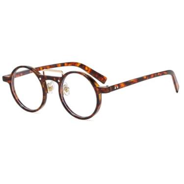 Imagem de HCHES Óculos de Sol Redondos de Luxo Estilo Punk Feminino Retrô com Lentes Transparentes Degradê Oceano, Proteção UV400 e Rebites (Estampa de Leopardo)