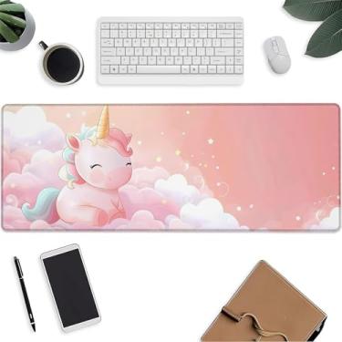 Imagem de Tapete de rato de unicórnio fofo, tapete de teclado Kawaii, protetor de computador portátil com base de borracha antiderrapante, grandes tapetes de rato estendidos, presentes para mesa, escritório