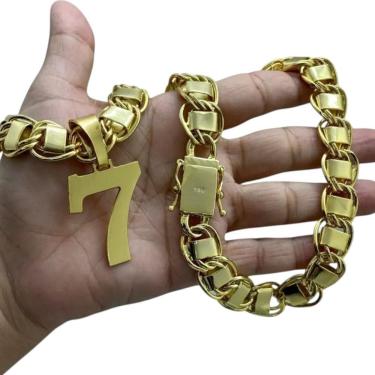 Imagem de Cordão 15Mm Dubai + Pingente 7 - Banhado A Ouro