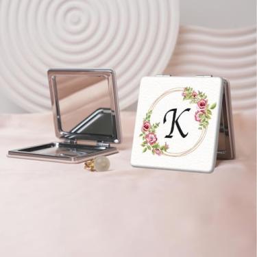 Imagem de Espelho de maquiagem portátil Flower Alphabet Series, mini espelho portátil dobrável, espelho de contorno quadrado portátil de dupla face, adequado para todos em qualquer ocasião