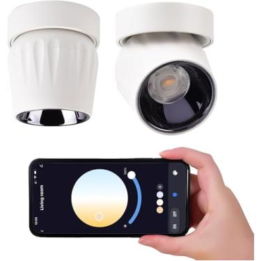 Imagem de Refletor de teto de LED regulável para ambientes internos - Tuya Smart Life 360° ajustável 12W COB Downlight de teto alumínio rígido com fio para quartos, quartos, corredores, pintura de paredes de