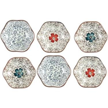 Imagem de Conjunto de tigelas de cerâmica para sobremesa, tigelas de imersão de cerâmica, pratos de molho, tigelas de molho, tigelas de imersão de cerâmica, molho de soja prato vermelho-conjunto de 6 (cor