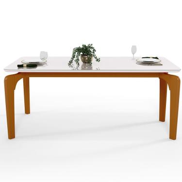 Imagem de Mesa De Jantar 6 Lugares Retangular Capri 160cm Tampo De Vidro B05 Off White Nature - Lyam Decor