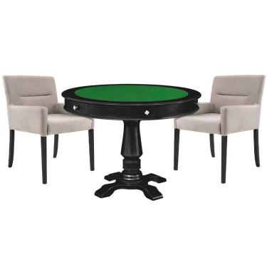 Imagem de Mesa de Jogos Carteado Victoria Tampo Reversível Preto com Kit 2 Cadeiras Vicenza Nude - Gran Belo