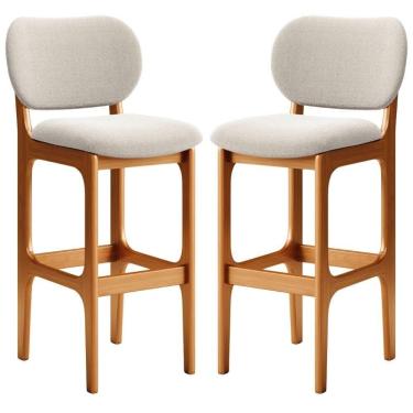 Imagem de Kit 02 Banquetas Alta Bar Cozinha Sala Jantar Fixa Betta L02 Imbuia Bouclê Creme - Lyam Decor