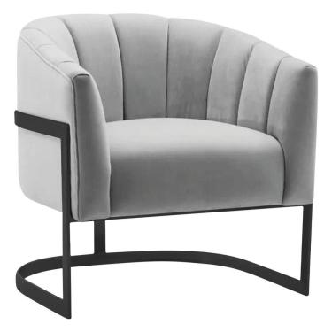 Imagem de Poltrona Decorativa Sala De Estar Recepção Mavie Base De Ferro Preto Linho Adj Decor Cinza Claro