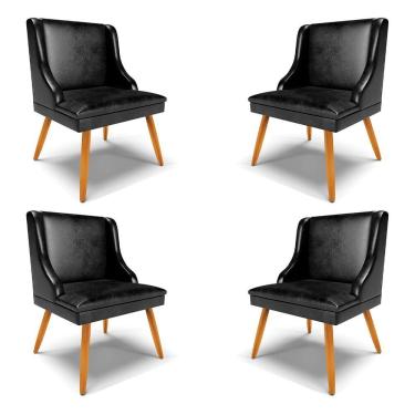 Imagem de Kit 4 Cadeiras Decorativas Sala De Jantar Pés Palito De Madeira Firenze Pu Preto Brilho/natural G19 - Gran Belo
