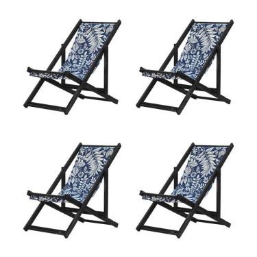 Imagem de Kit 4 Espreguiçadeiras Dobrável Black Sb-folhas Brancas