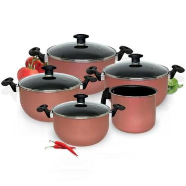 Imagem de Jogo Panelas Caçarola Fervedor Teflon Antiaderente Tampa Vidro - Alumí