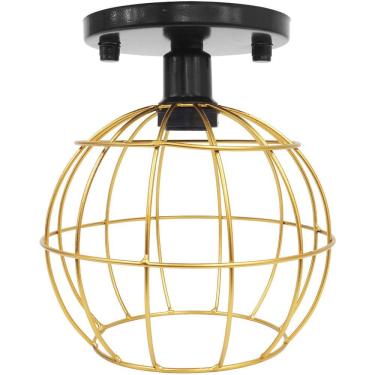 Imagem de Lustre Teto Plafon Industrial Aramado Globo Dourado Retrô Luminária Vintage Preto Agp Ilumini