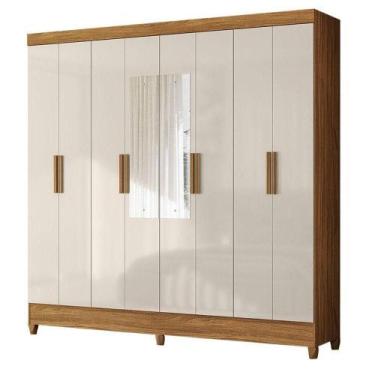Imagem de Guarda Roupa Casal Marajó 8 Portas Freijó Off White Com Espelho - Mova
