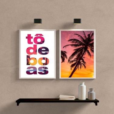 Imagem de Kit 2 Quadros Praia Zen - Tô De Boas 45X34Cm - Com Vidro