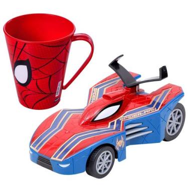Imagem de Kit Super Carrinho Homem Aranha Fantastic Cars Fricção 13cm + Caneca O