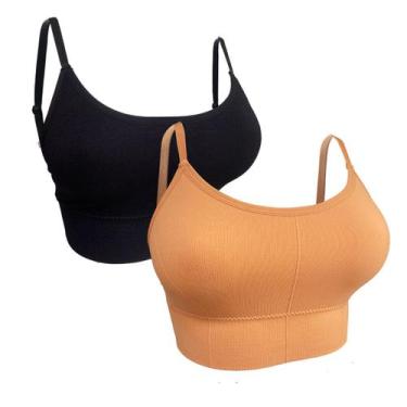 Imagem de Kit 2 Top De Alcinha Academia Feminino Fitness Com Bojo Liso COR:PRETO
