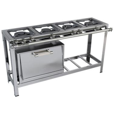 Imagem de Fogão Industrial Stori Premium 4 Bocas 30x30 Com Forno M12 Aço Inox 430 Metalmaq Fogão Baixa Pressão