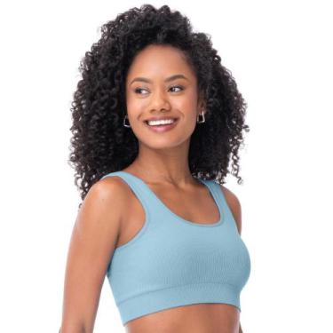 Imagem de Top Fitness Efeito Ribana com Bojo removível sem Costura Azul Gelo Zee