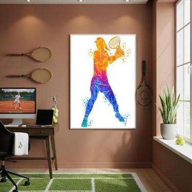Imagem de Quadro Decorativo Mulher Jogando Tênis-70X50Cm Mold Preta - Quadros On