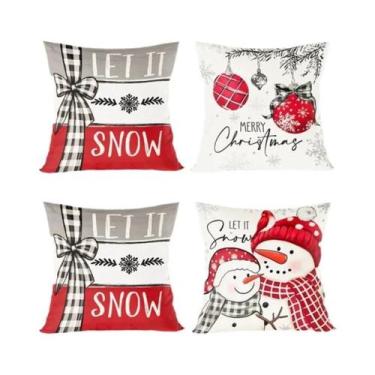 Imagem de Capa De Almofada De Linho Feliz Natal 4 Peças Decoração De Casa Presen