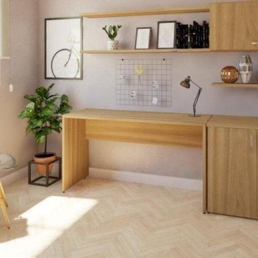 Imagem de Escrivaninha Mesa Escritório 160cmx47cm 160cm Carvalho Mel - Bramov Mó