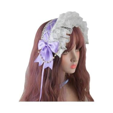 Imagem de Tiara Feminina Sweet Lolita Com Babados, Laço De Renda E Fitas, Com Gr