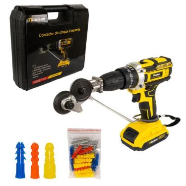 Imagem de Parafusadeira 3/8 com 2 Baterias 21v Bivolt e Cortador de Chapa  Titan