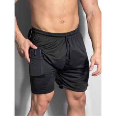 Imagem de Bermuda Short Dryfit 2 Em 1 Liso Masculino Com Bolso - GENERICO, Preto