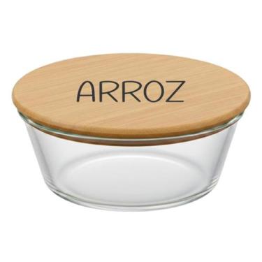 Imagem de Pote Hermético Redondo Vidro e Tampa de Bambu (930 ml) Arroz - Casa Vi