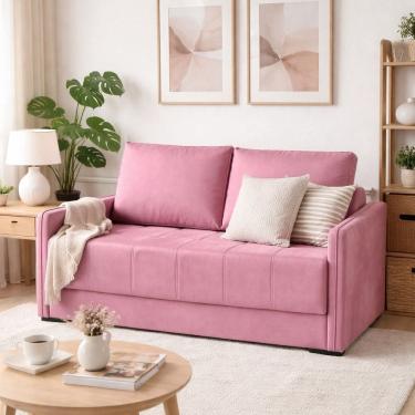 Imagem de Sofá Cama para Sala de Estar Casal 154cm Veludo Isis Rosa