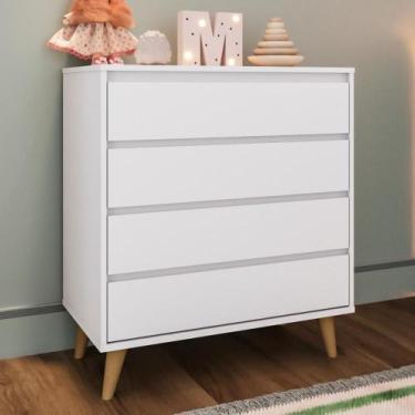 Imagem de Cômoda Gaveteiro Infantil Retrô 4 Gavetas Pé Palito Lorena MDF Branca 