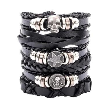 Imagem de Pulseira Masculina De Couro Vintage Estilo Punk DIY Com Múltiplas Cama