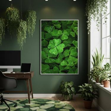 Imagem de Quadro Decorativo Trevo Verde 70x50cm Mold Branca