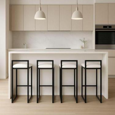 Imagem de Kit 4 Banqueta Alta Ferro Cozinha material sintético Bancada Gourmet B