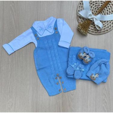 Imagem de Saída Maternidade Menino Cavalinho 6 Peças Kit Completo Tricot Tam P, 
