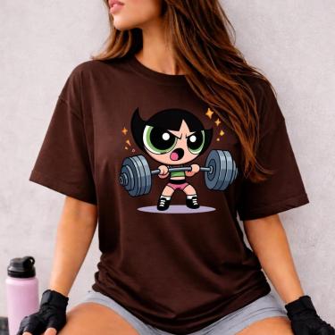 Imagem de Camiseta Treino Feminina Docinho Oversized Roupas de Academia Look de Treino Super Poderosas Meme-Feminino