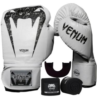 Imagem de Luva De Boxe Venum Giant Brasil Branca + Bandagem Preta 4M + Protetor 